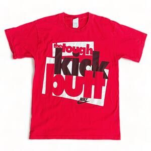 Vtg Nike 80s 90s Red Graphic Tough Kick Butt T Shirt L Single Stitch Made in USA